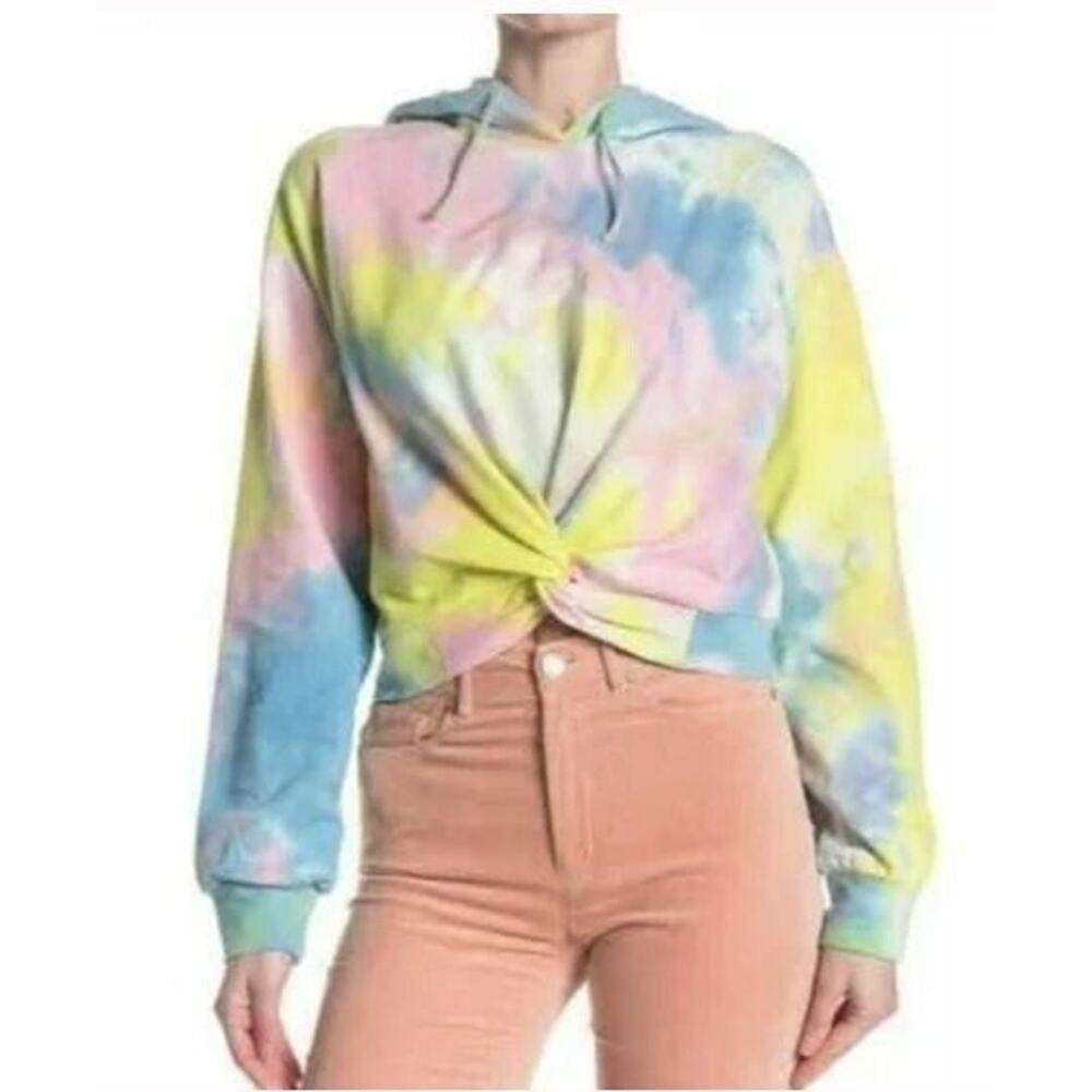 Abound Women's Tie Knot Twist Front Tie Dye Cropped Hoodie in Blue Tie Dye XS
